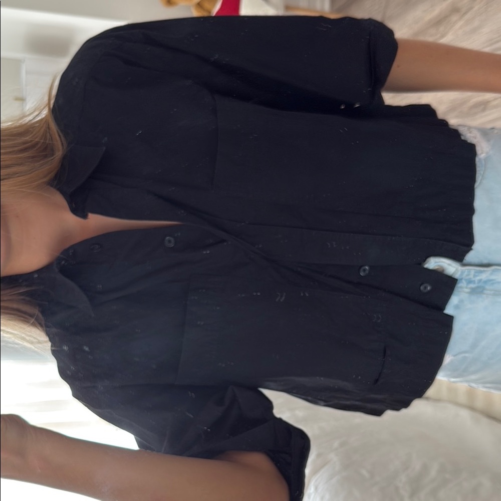 Zara Black Boxy 3/4 Sleeve Button Down Shirt